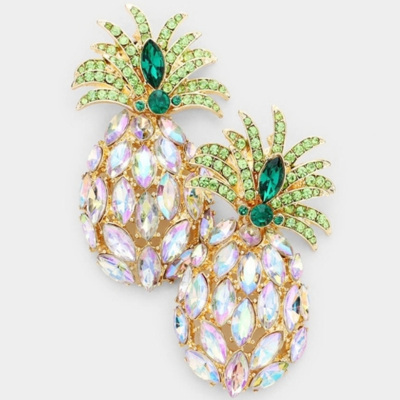 Rhinestone Pave Pineapple Earrings - Picture 2 of 2